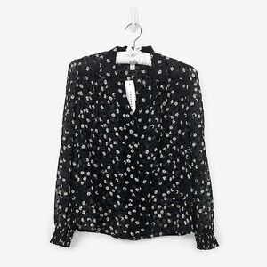 Topshop Flock Daisy Semi-Sheer Blouse Size 6 Black Floral Romantic Boho Girlcore